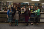 Staff of the library pose for a funny photo